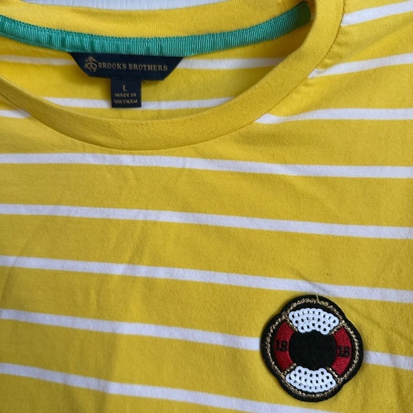 Brooks Brothers Sunshine Yellow White Striped Crew Neck Tee - Picture 2 of 4